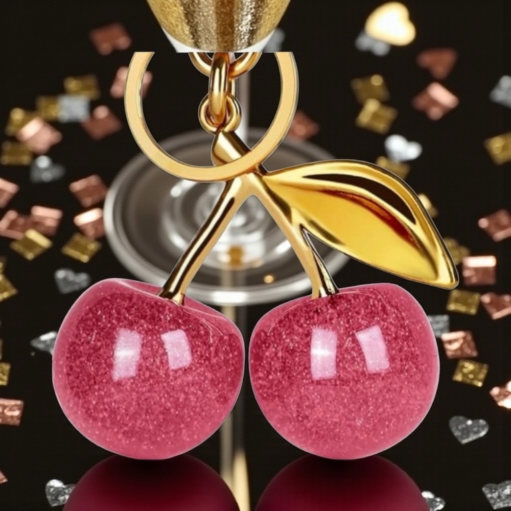 Cherry Pink Bag Keychain with Gold Accents